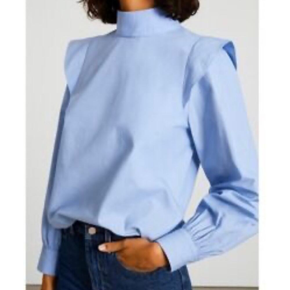 Everlane Cotton Wing Sleeve Mockneck Top Long Sleeves Women's 4 Blue
